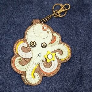 Chala Leather Octopus Keychain in Brown, White, Yellow, Orange